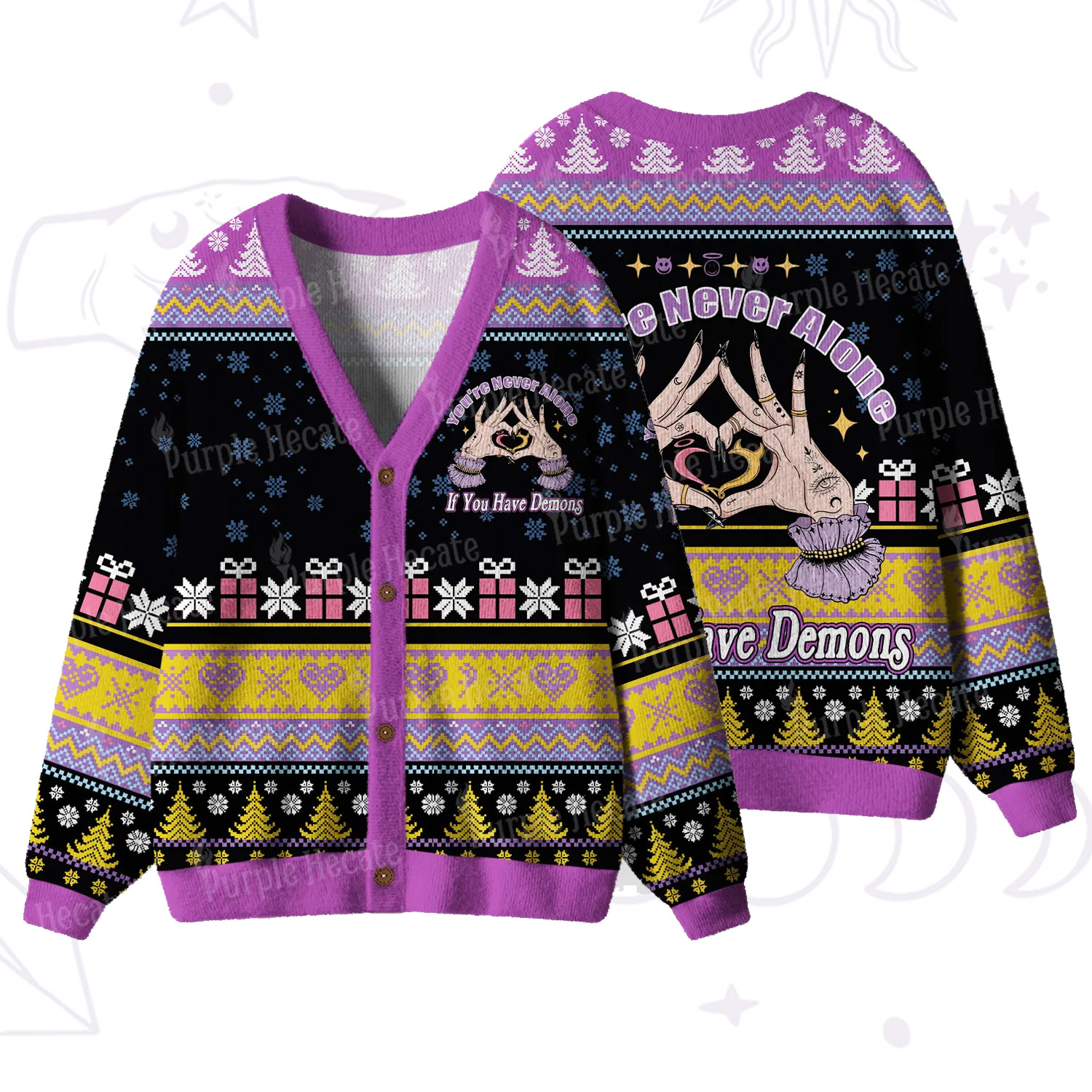 Purplehecate You're Never Alone If You Have Demons Ugly Cardigan Sweaters