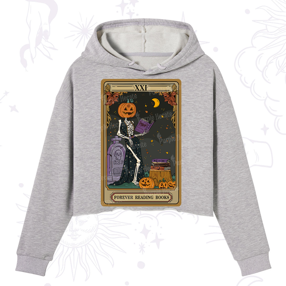 Purplehecate The Forever Reading Books Tarot Halloween Crop Hoodie