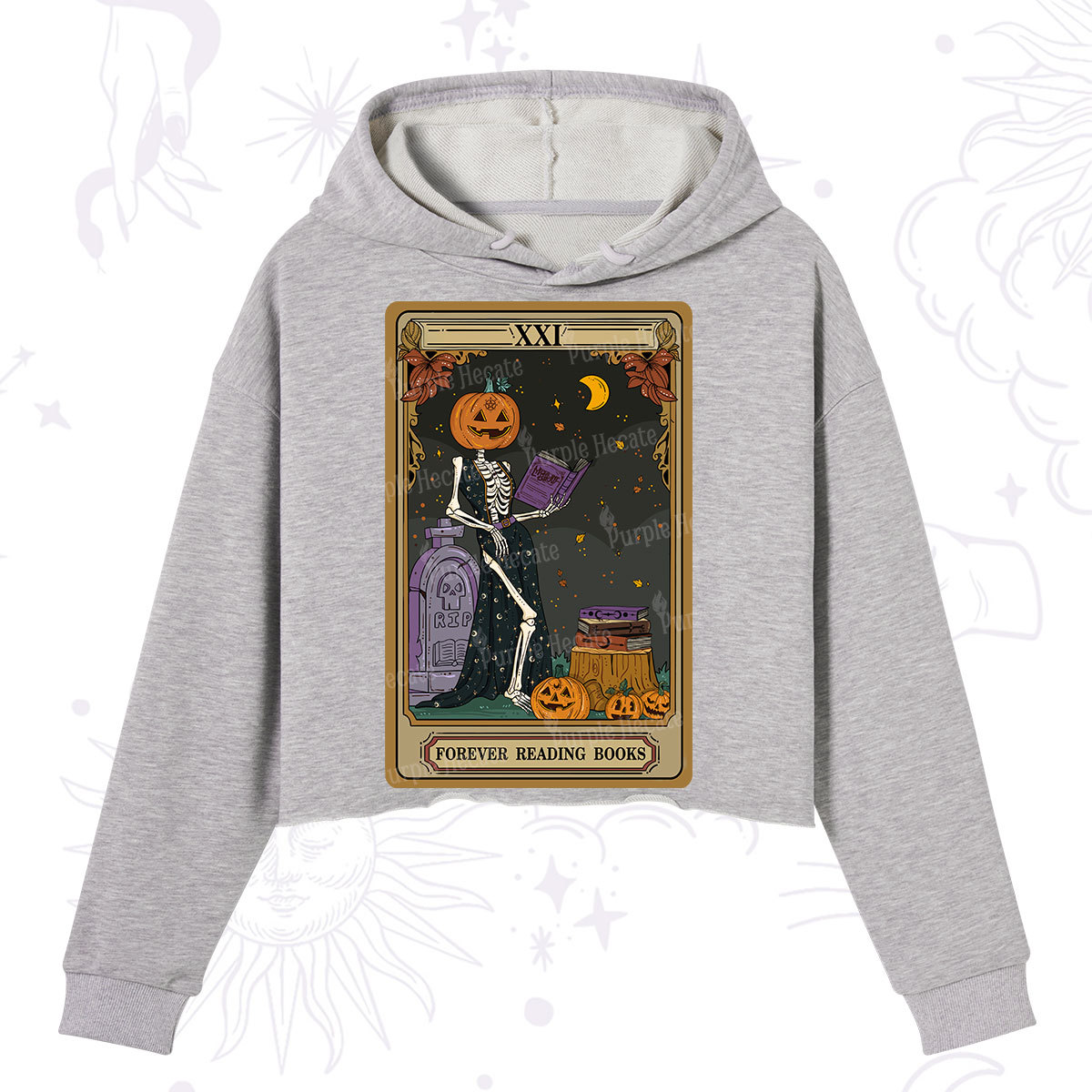 Purplehecate The Forever Reading Books Tarot Halloween Crop Hoodie