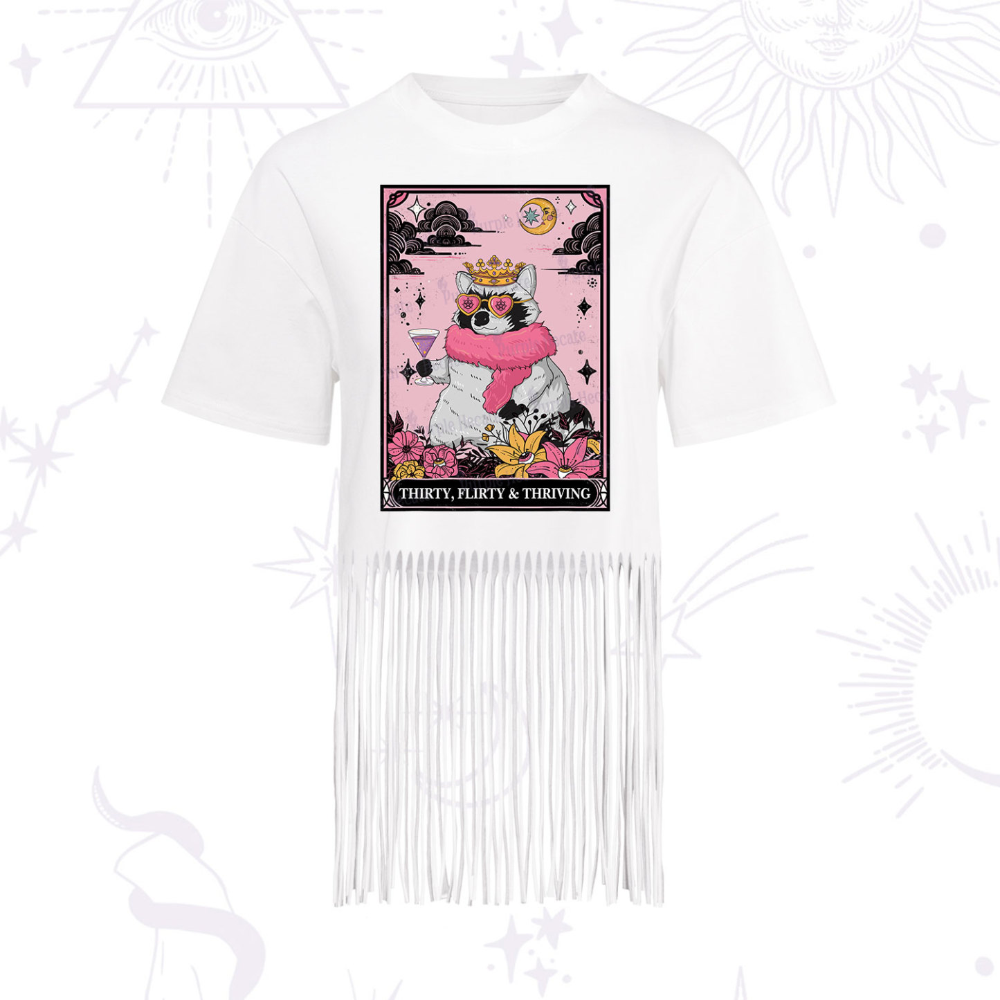 Purplehecate The Thirty Flirty Thriving Oracle Card Fringe Hem T-Shirt