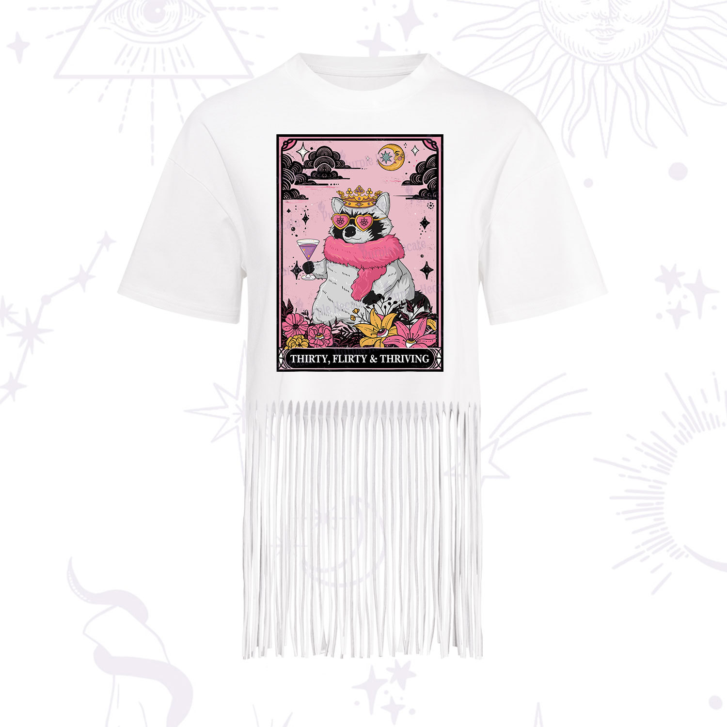 Purplehecate The Thirty Flirty Thriving Oracle Card Fringe Hem T-Shirt
