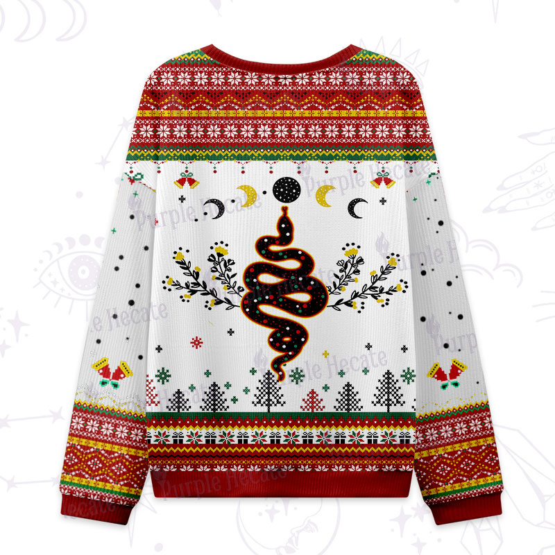 Purplehecate Snake And Moon Phase Ugly Christmas Sweatshirts 