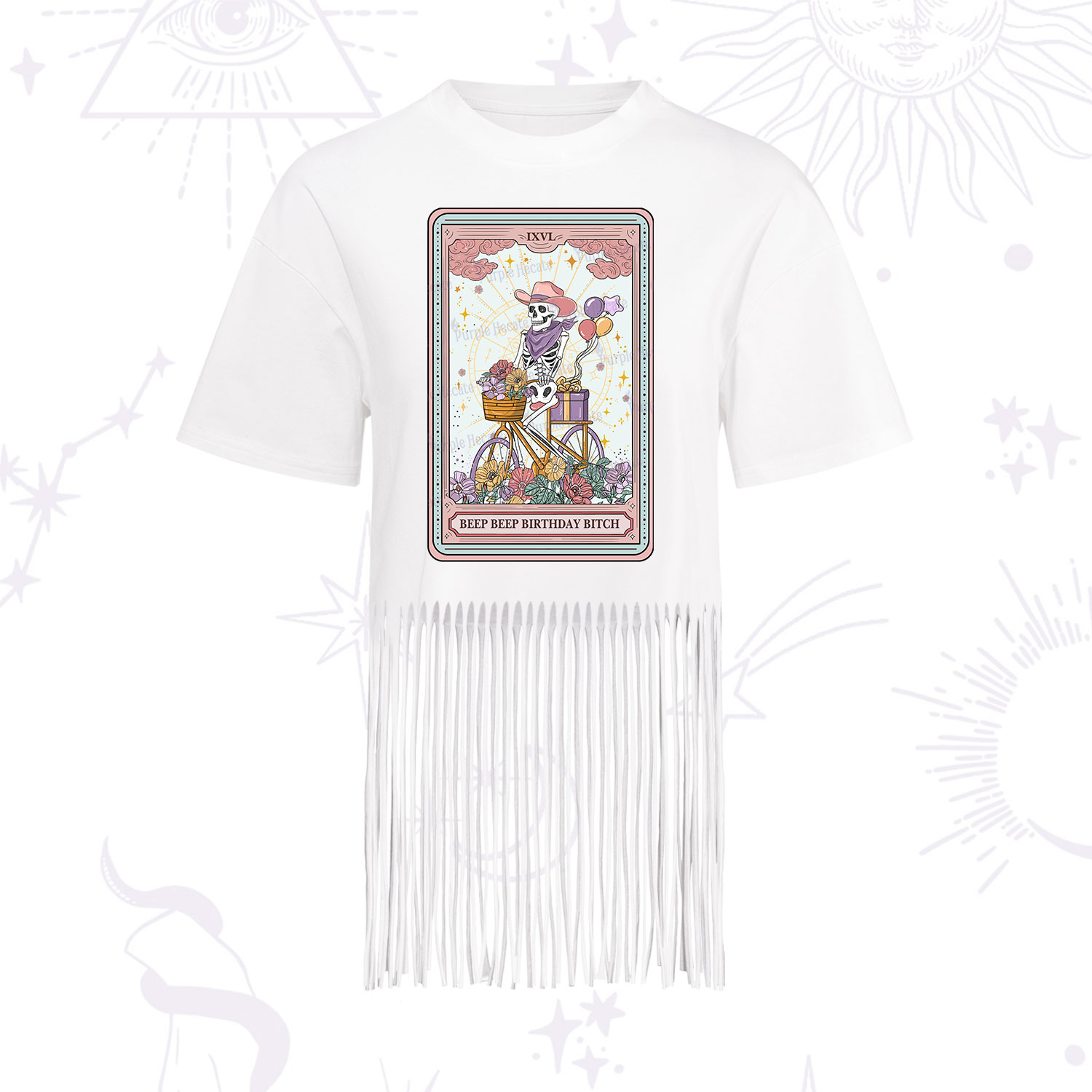 Purplehecate The Beep Beep Birthday Bitch Tarot Fringe Hem T-Shirt