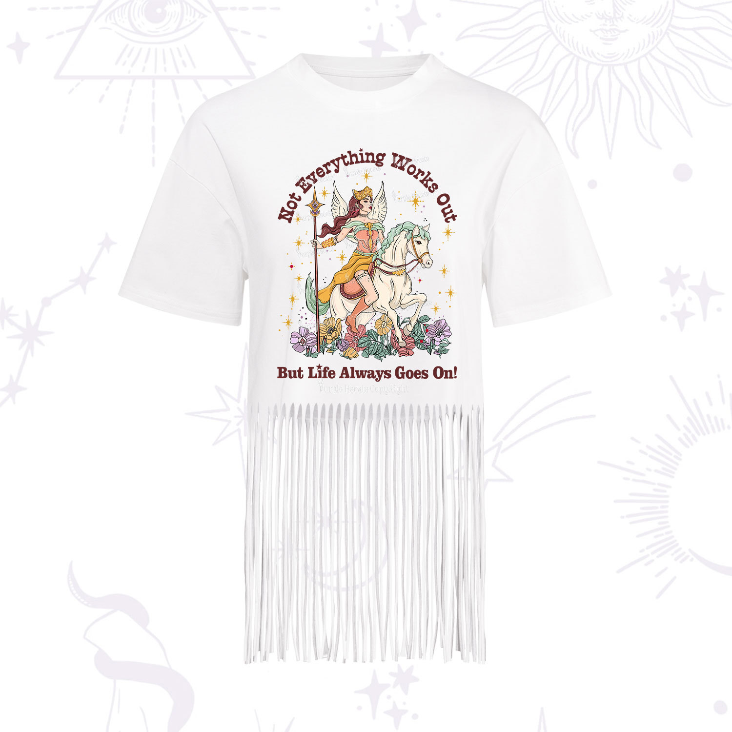 Purplehecate Not Everything Works Out But Life Always Goes On Fringe Hem T-Shirt