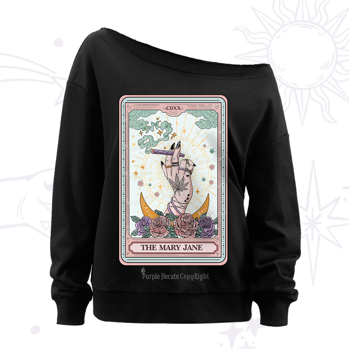 Purplehecate The Mary Jane Tarot Off The Shoulder Sweatshirt