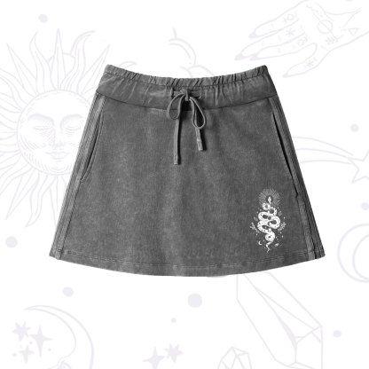 Purplehecate Mystical Moon Phases Snake Washed Drawstring Mini Skirt