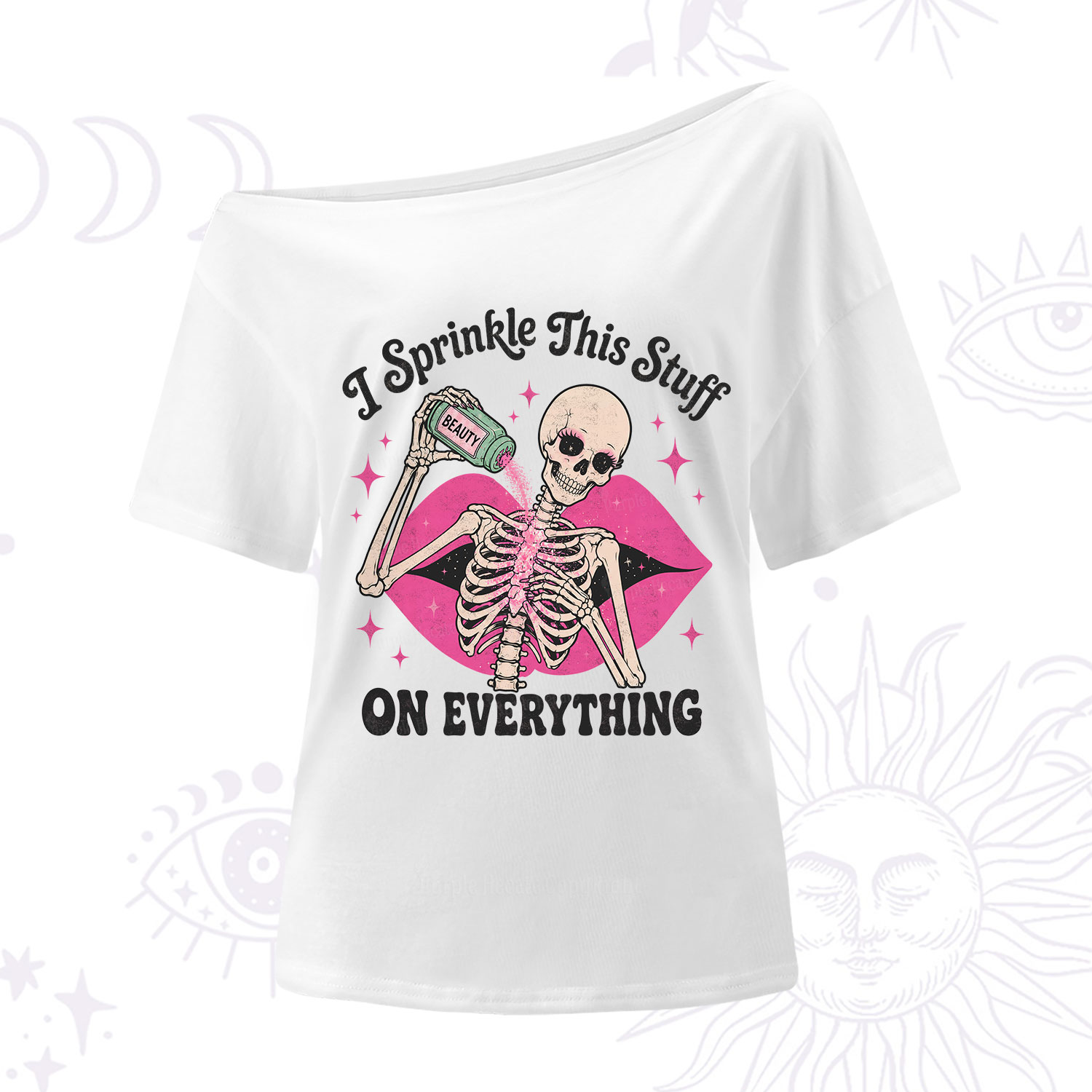 Purplehecate I Sprinkle This Stuff on Everything Beauty Skeleton One Shoulder T-Shirt