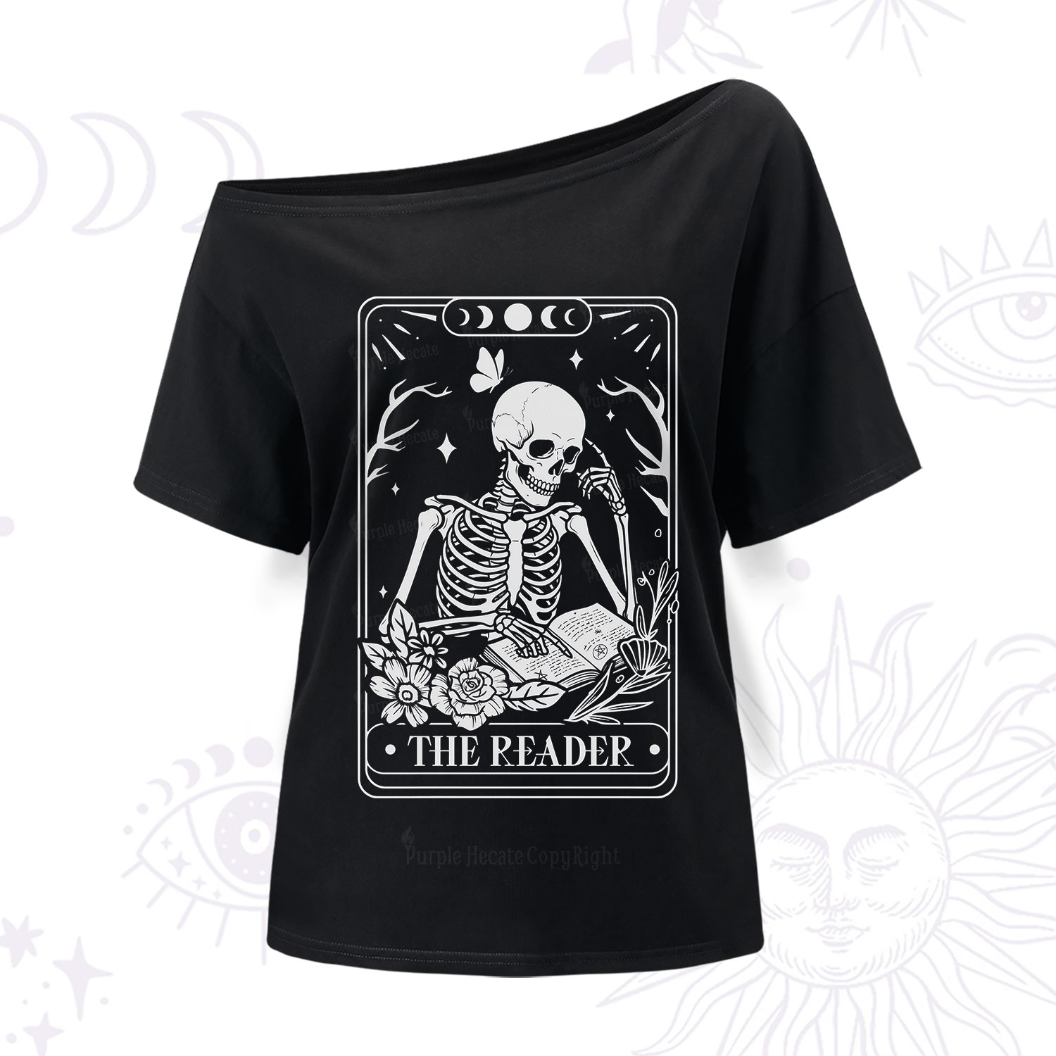 Purplehecate The Reader Tarot Skeleton One Shoulder T-Shirt