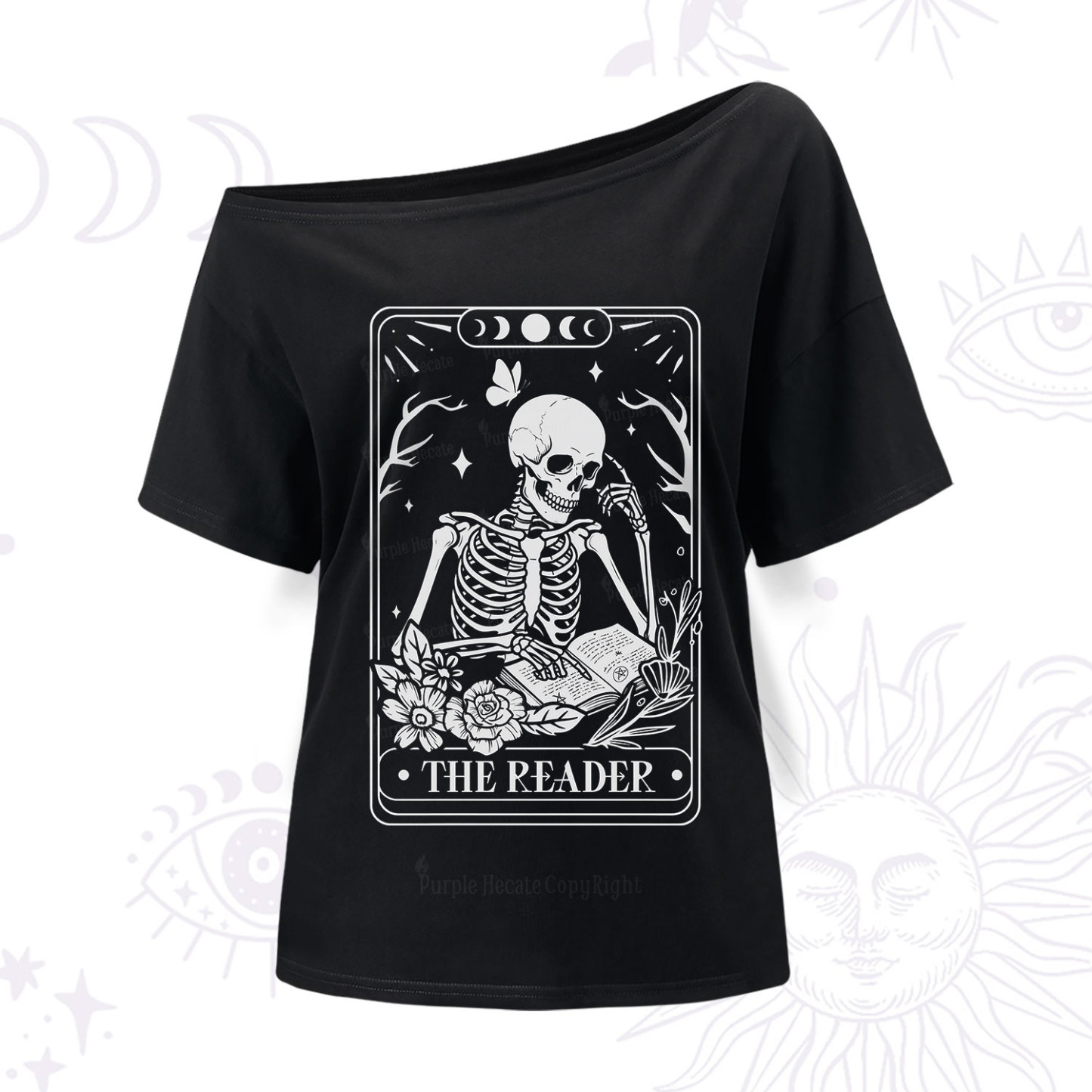 Purplehecate The Reader Tarot Skeleton One Shoulder T-Shirt