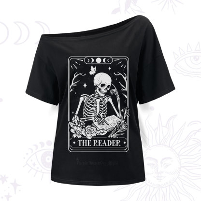 Purplehecate The Reader Tarot Skeleton One Shoulder T-Shirt