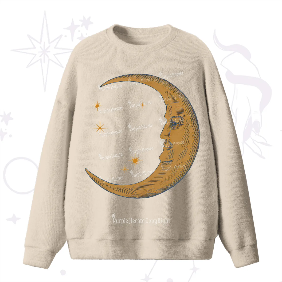 Purplehecate Celestial Moon Fuzzy Ugly Sweater