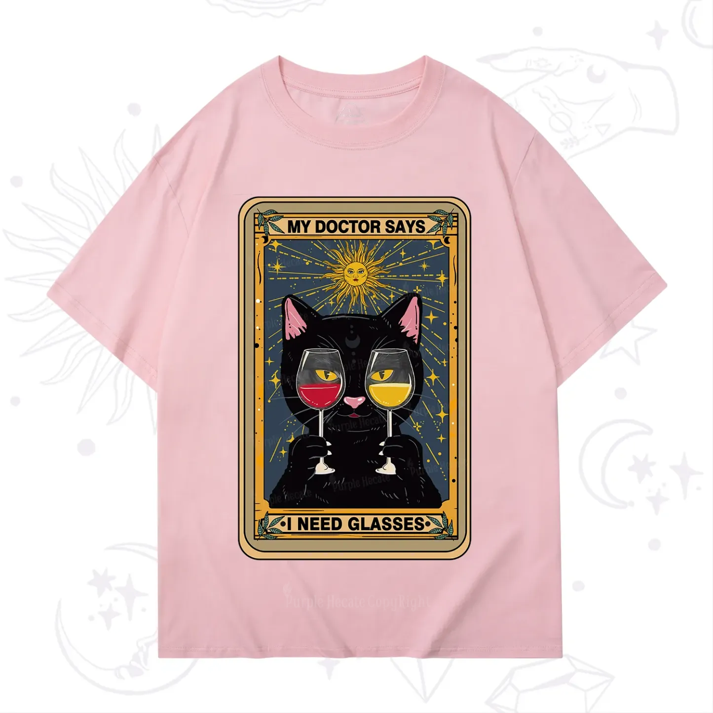 Purplehecate Funny Black Cat My Doctor Says I Need Glasses Tarot T-Shirt