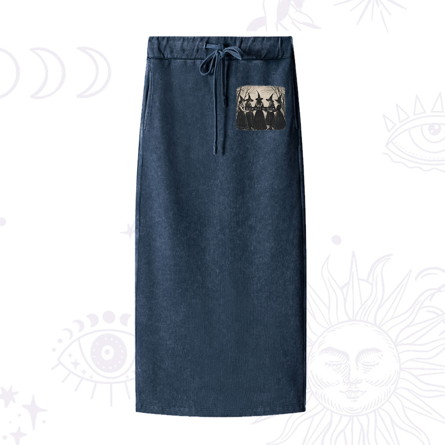 Purplehecate Girls Will Be Girls Witch Washed Drawstring Long Skirt