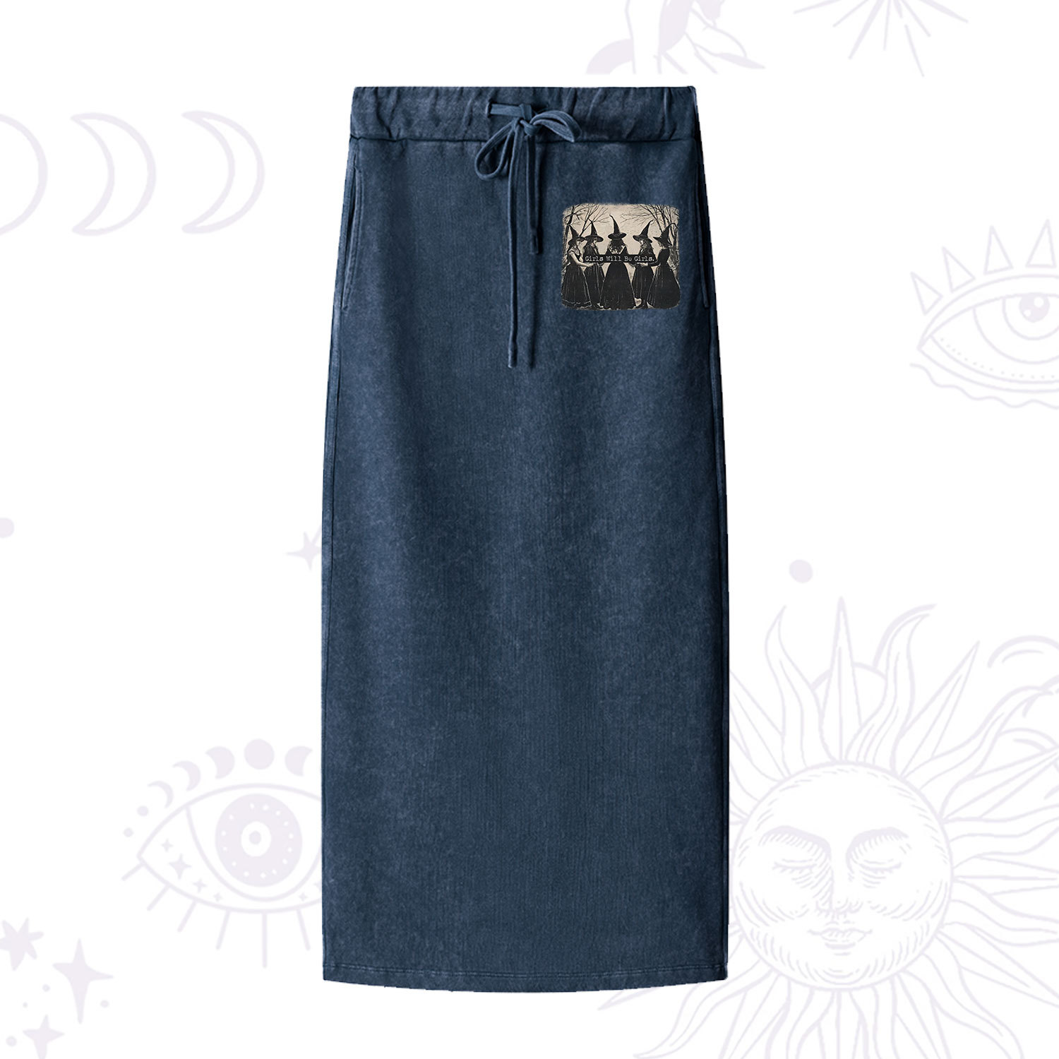 Purplehecate Girls Will Be Girls Witch Washed Drawstring Long Skirt