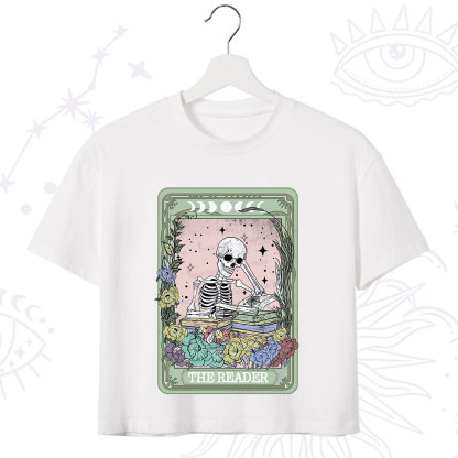 Purplehecate The Reader Bookworm Tarot Skeleton Crop T-Shirt