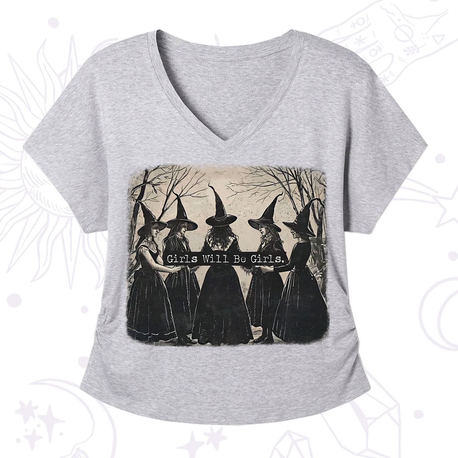 Purplehecate Girls Will Be Girls Witch V-Neck T-Shirt
