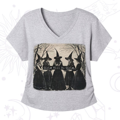 Purplehecate Girls Will Be Girls Witch V-Neck T-Shirt