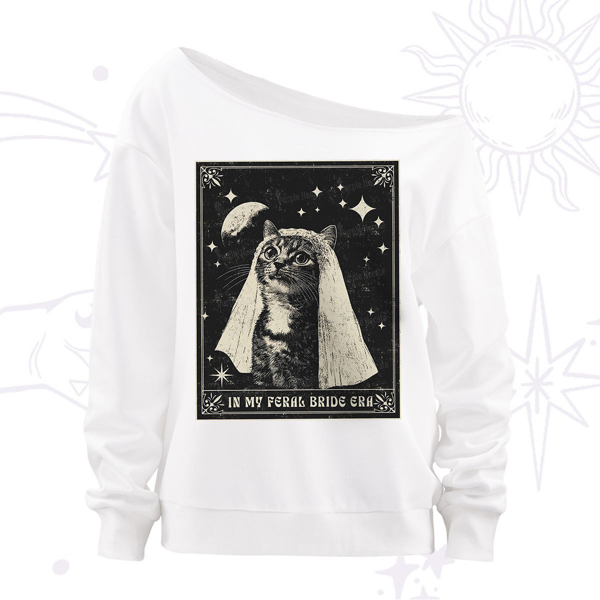 Purplehecate Cat In My Feral Bride Era Bachelorette Off The Shoulder Sweatshirt