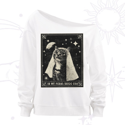 Purplehecate Cat In My Feral Bride Era Bachelorette Off The Shoulder Sweatshirt