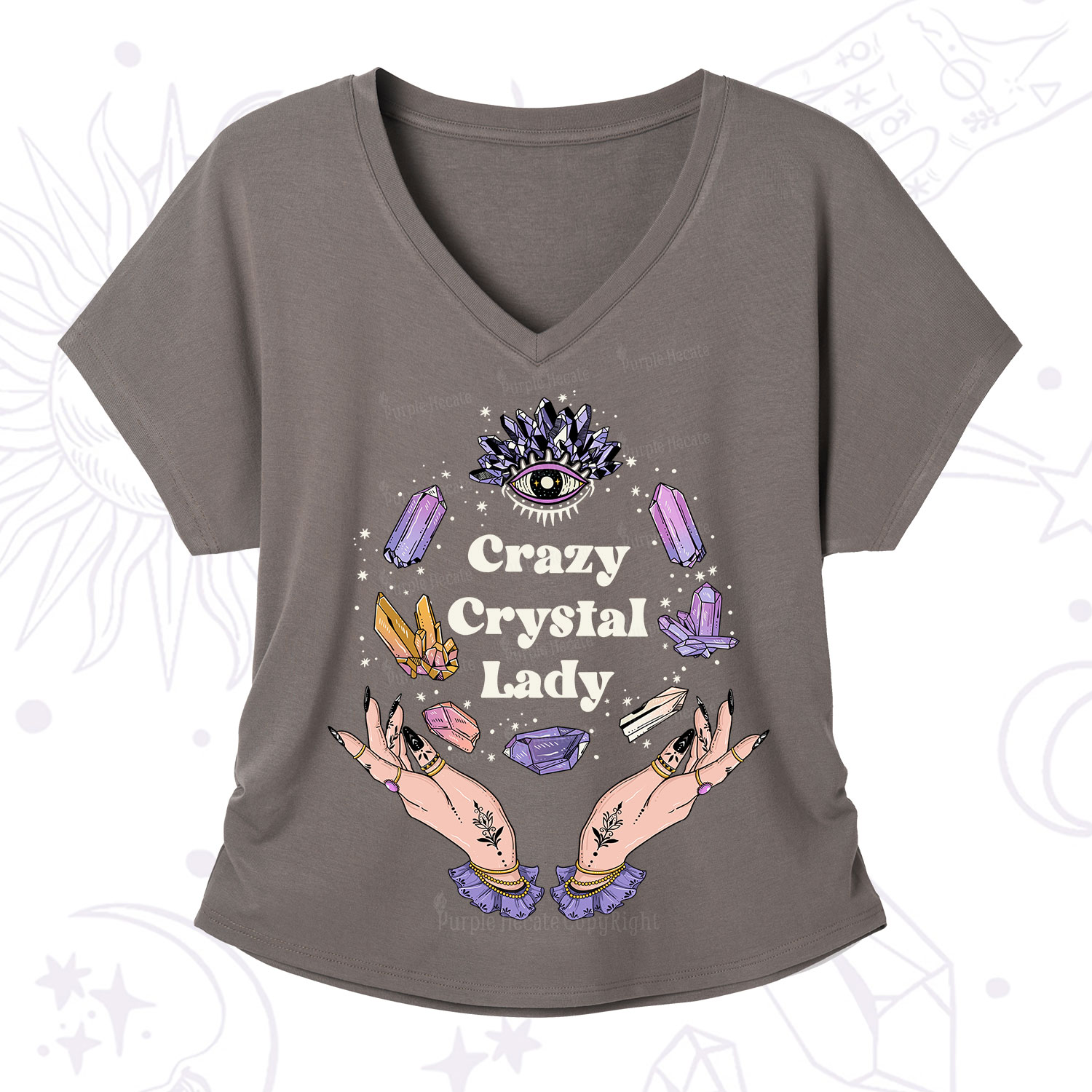 Purplehecate Crazy Crystal Lady V-Neck T-Shirt
