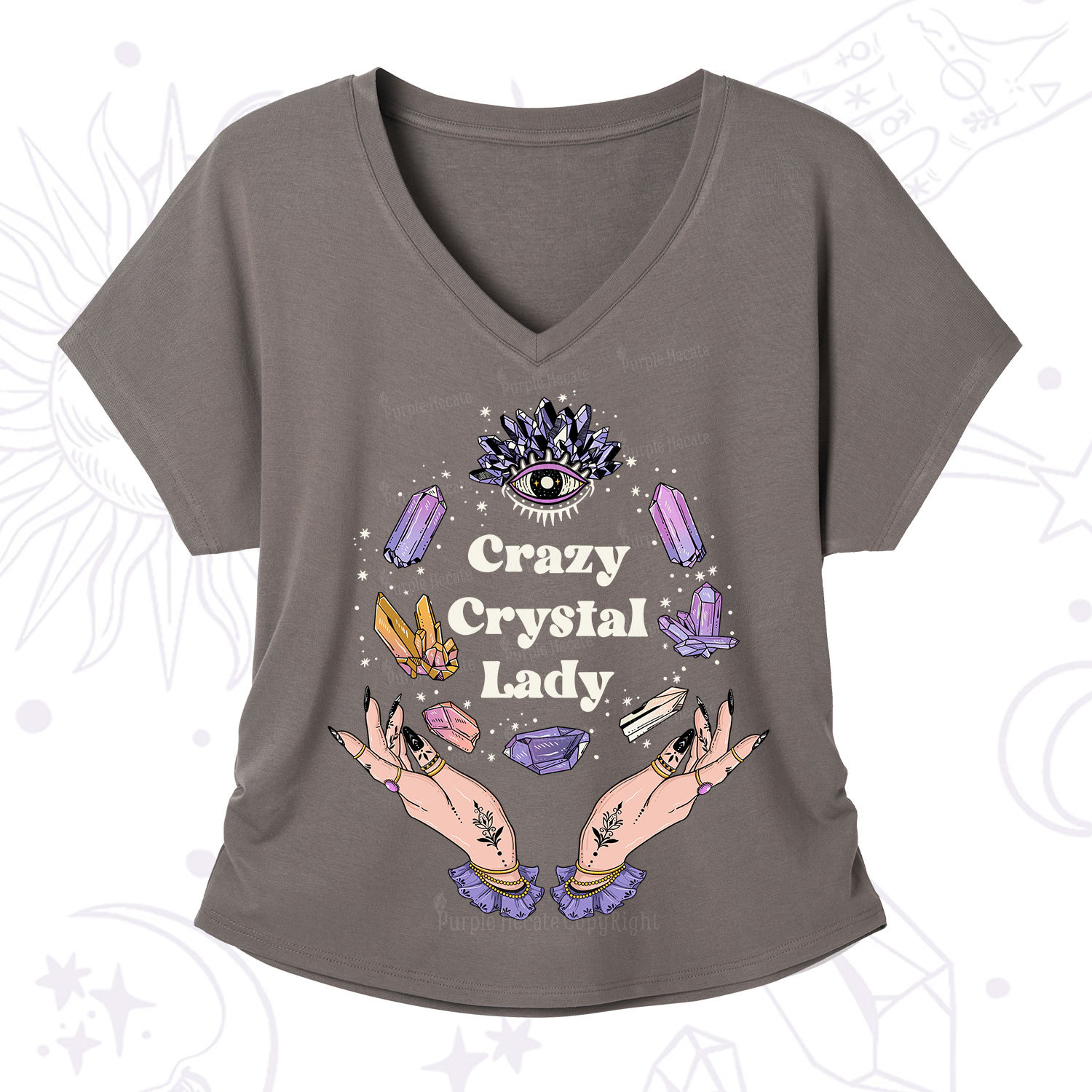 Purplehecate Crazy Crystal Lady V-Neck T-Shirt