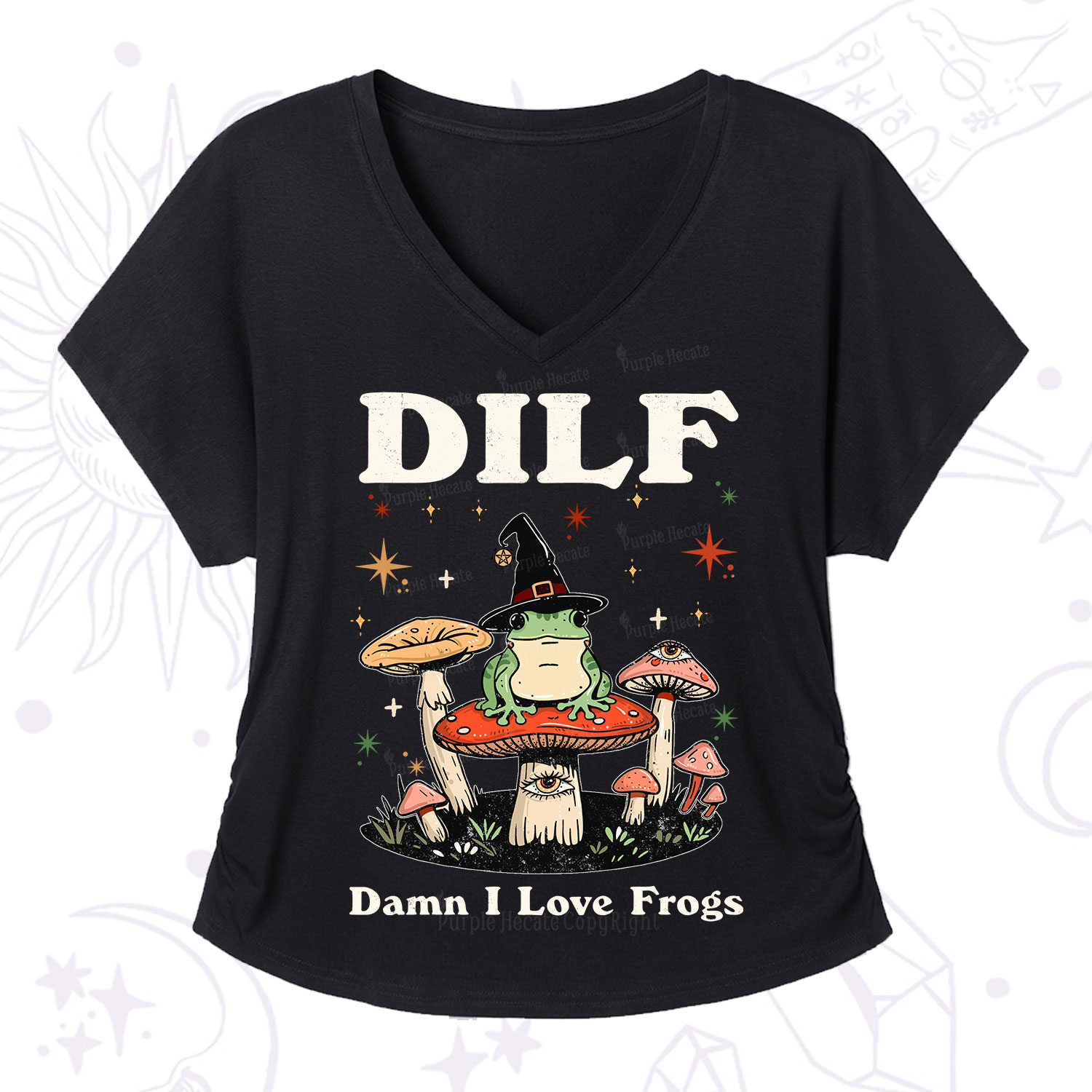 Purplehecate Dilf Damn I Love Frogs V-Neck T-Shirt