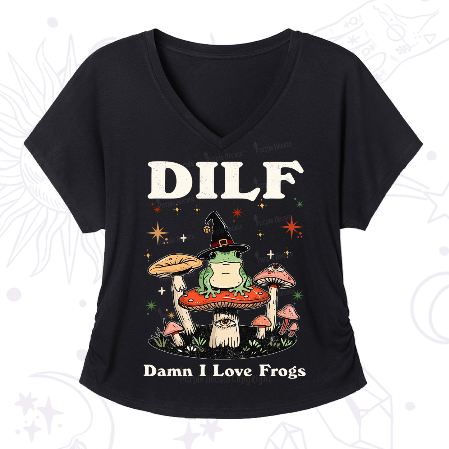 Purplehecate Dilf Damn I Love Frogs V-Neck T-Shirt