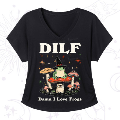 Purplehecate Dilf Damn I Love Frogs V-Neck T-Shirt