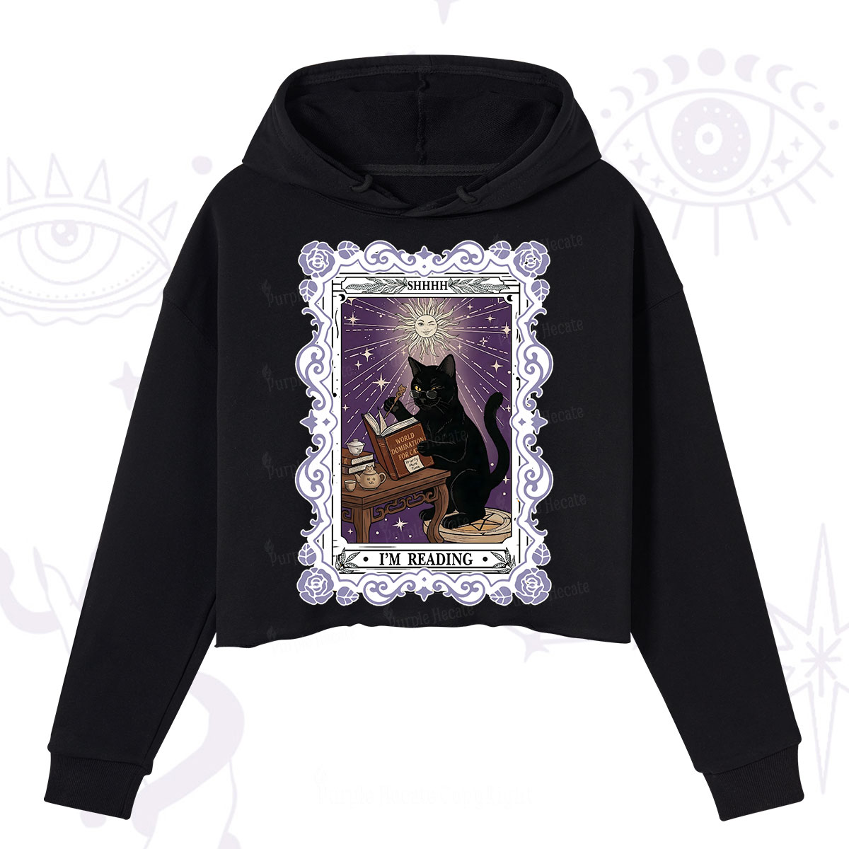 Purplehecate The Reading Cat Tarot Crop Hoodie