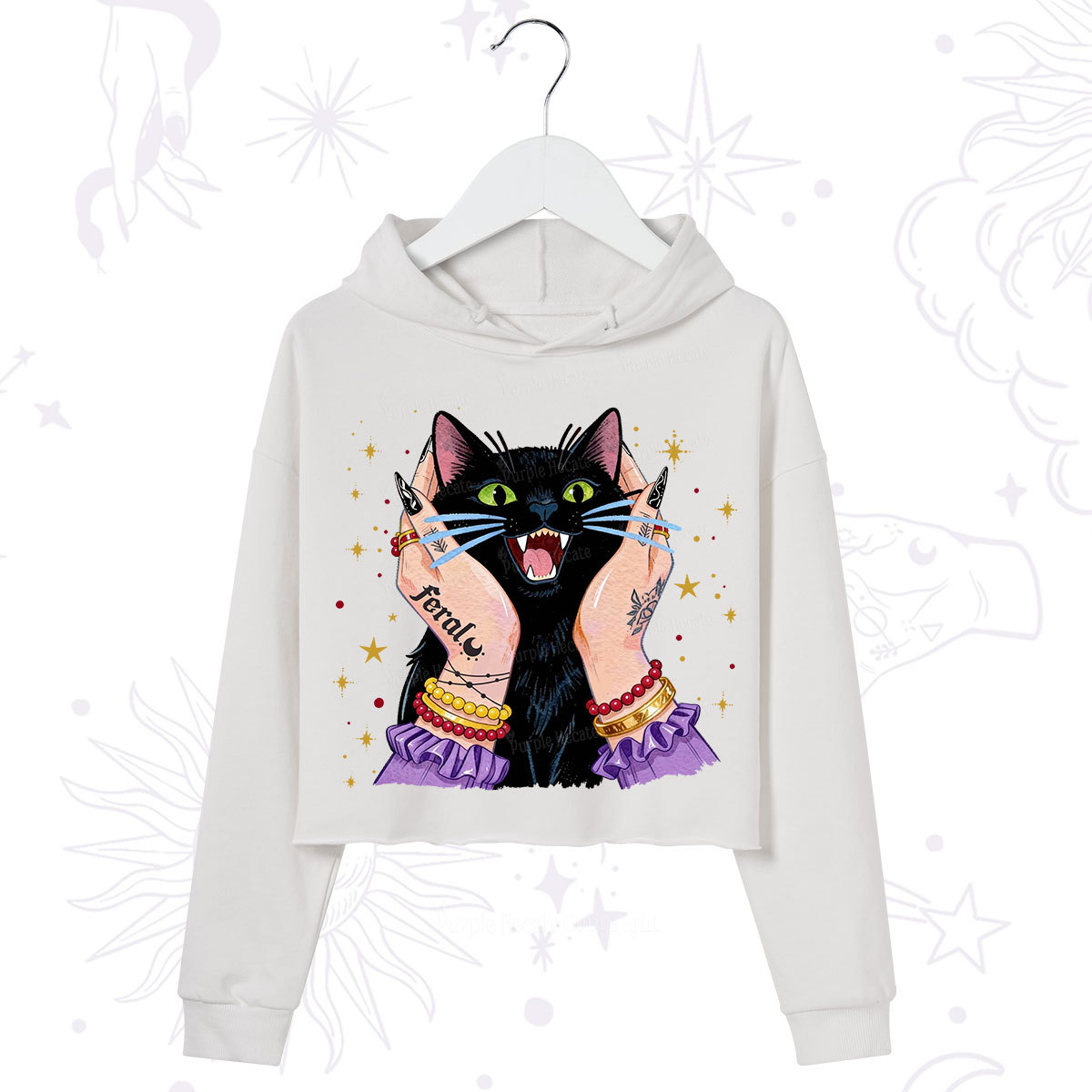 Purplehecate Feral Cat Magic Crop Hoodie