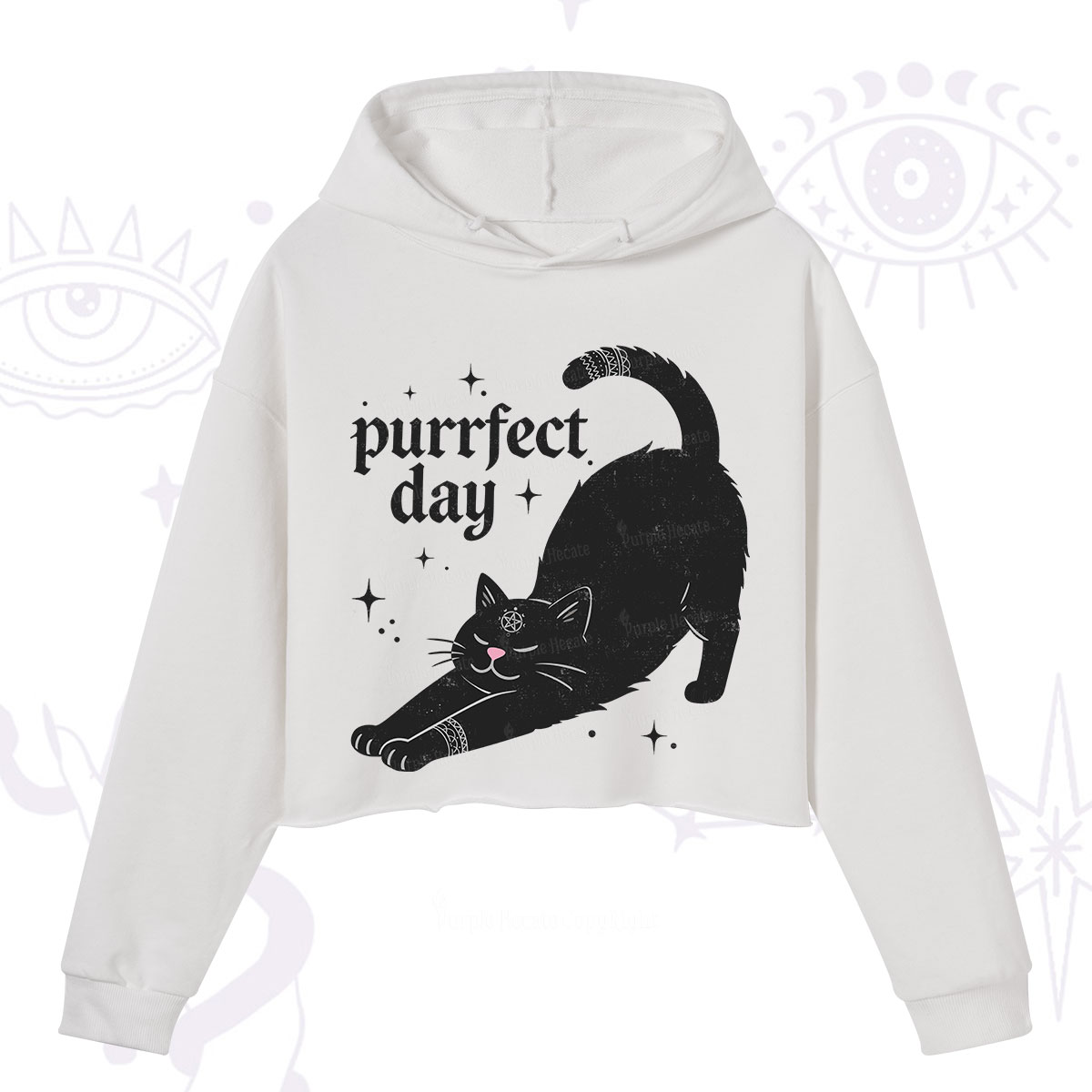 Purplehecate Purrfect Day Black Cat Crop Hoodie
