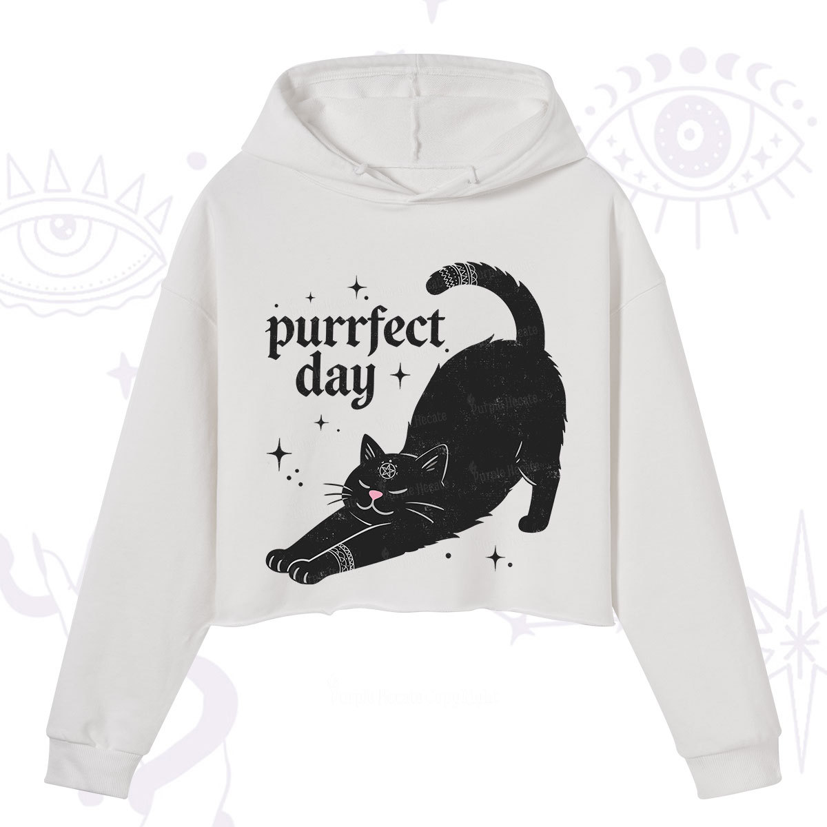 Purplehecate Purrfect Day Black Cat Crop Hoodie