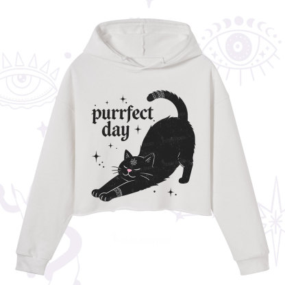 Purplehecate Purrfect Day Black Cat Crop Hoodie