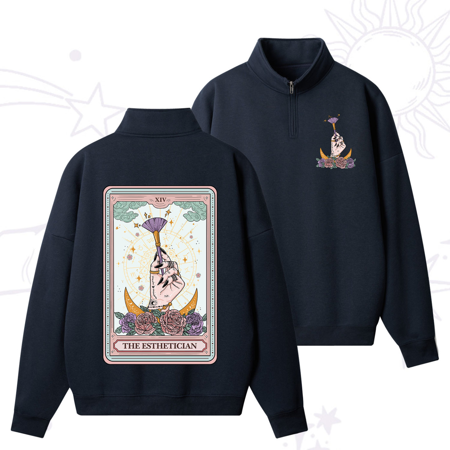 Purplehecate The Esthetician Tarot Card Zip Fleece Sweatshirt