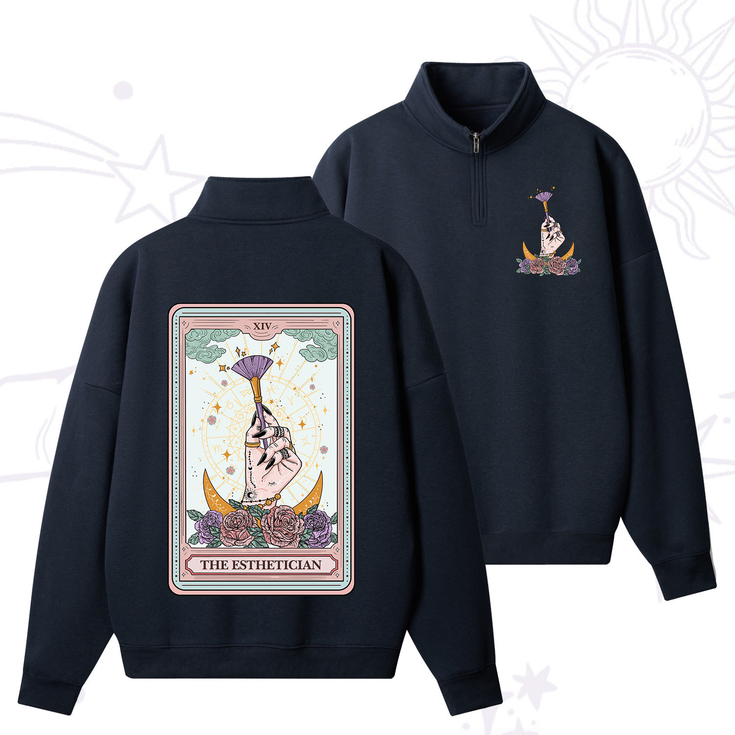 Purplehecate The Esthetician Tarot Card Zip Fleece Sweatshirt
