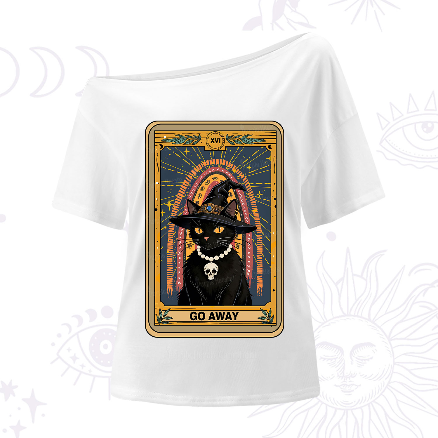 Purplehecate The Go Away Cat Tarot One Shoulder T-Shirt
