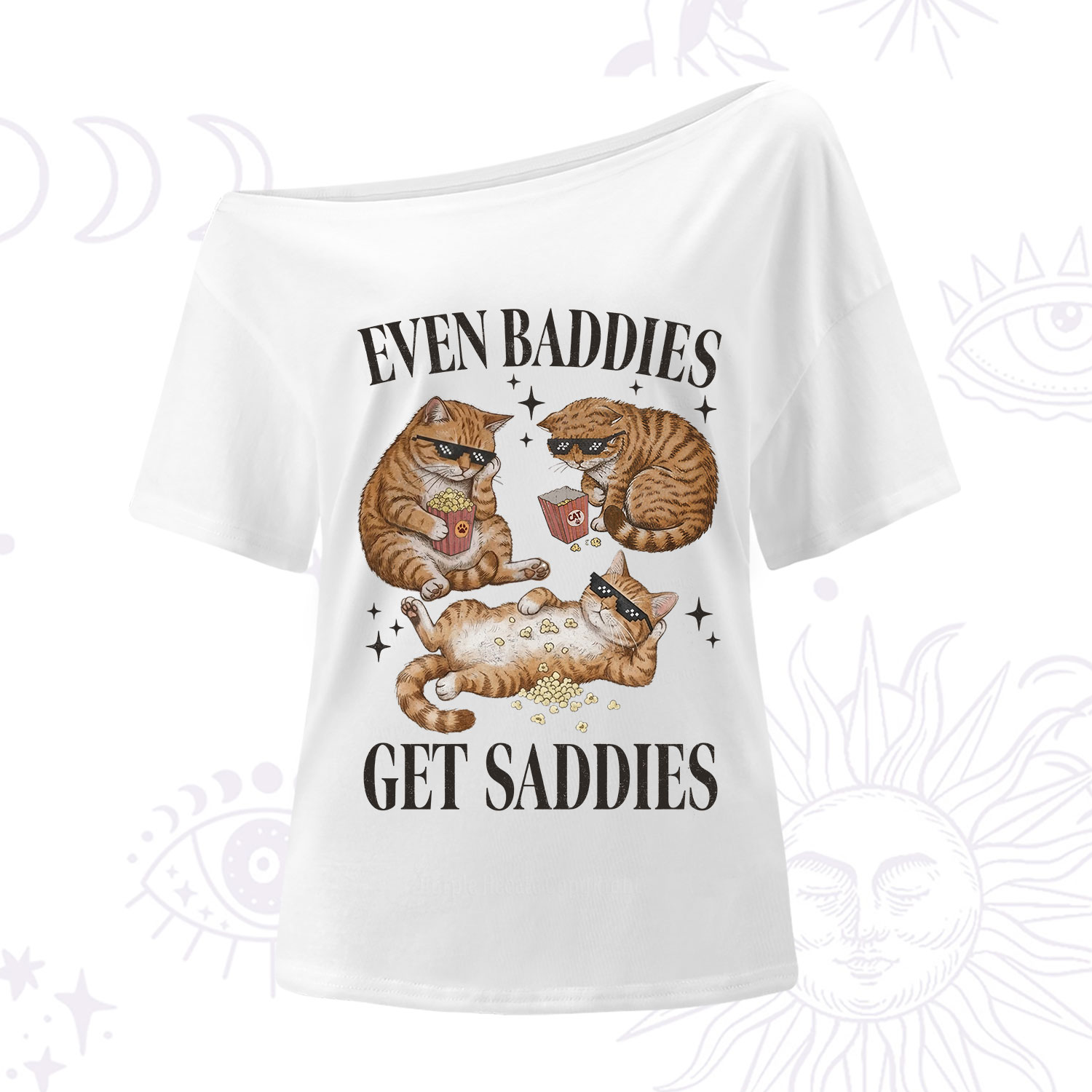 Purplehecate Even Baddies Get Saddies Funny Cat One Shoulder T-Shirt