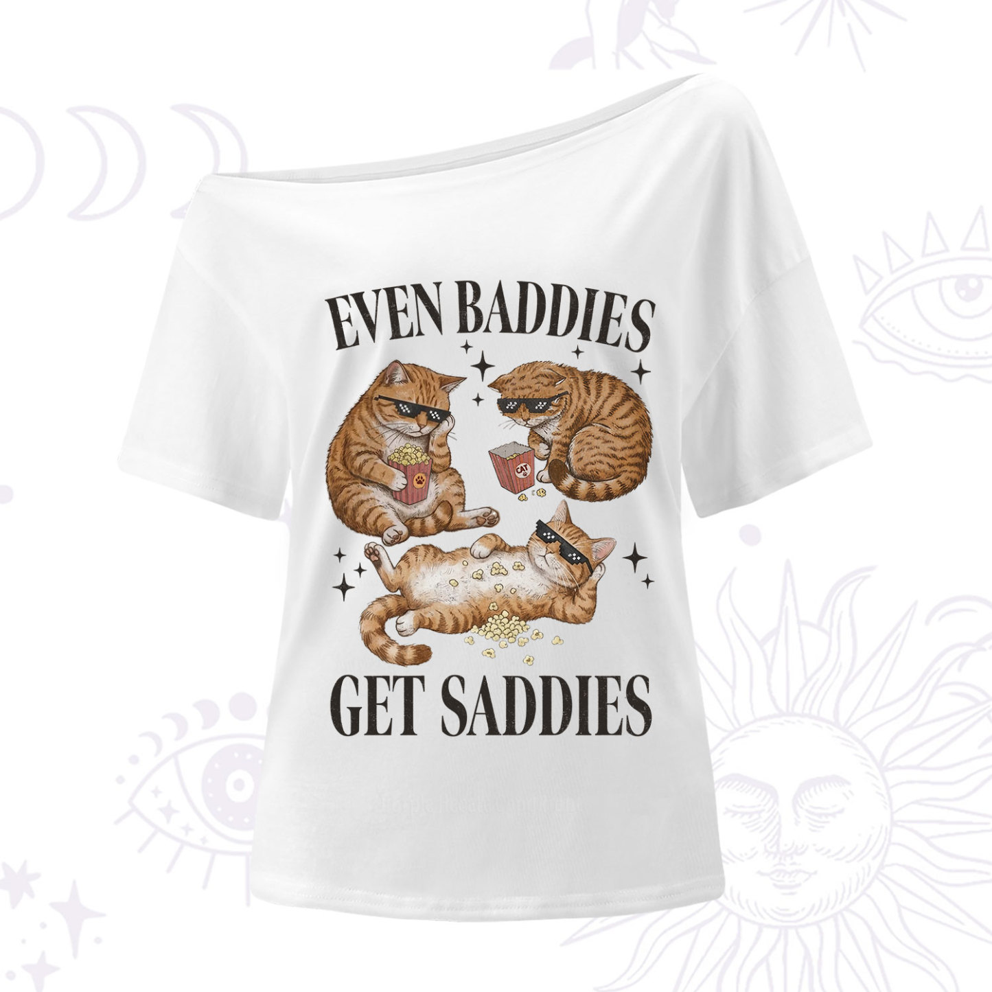Purplehecate Even Baddies Get Saddies Funny Cat One Shoulder T-Shirt