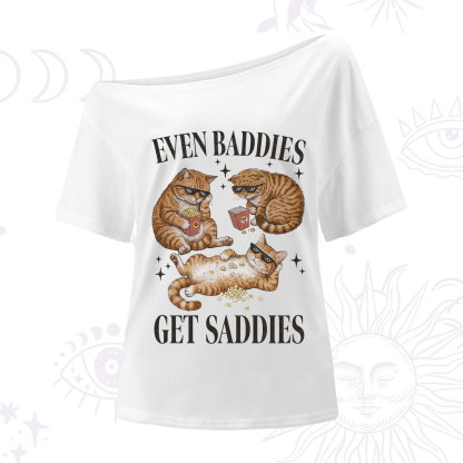 Purplehecate Even Baddies Get Saddies Funny Cat One Shoulder T-Shirt