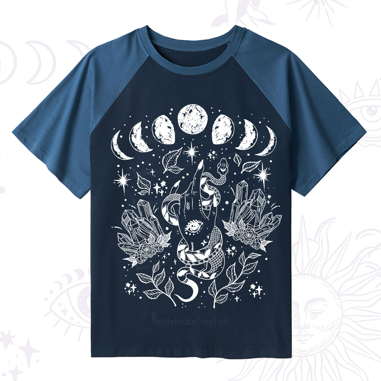 Purplehecate Reach For The Moon Raglan Short Sleeve T‑Shirt