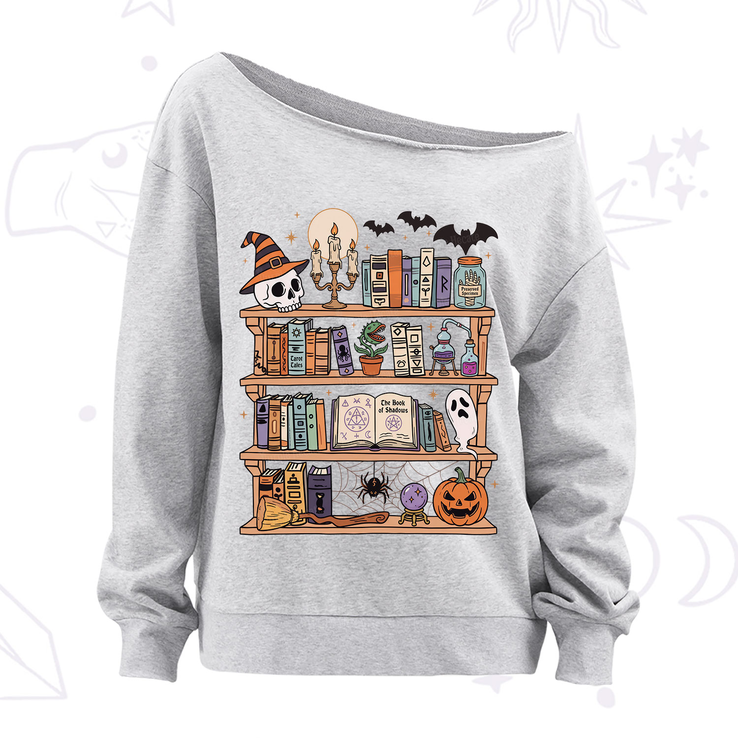 Purplehecate Halloween Library Off The Shoulder Sweatshirt