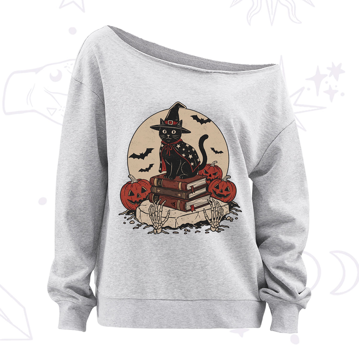 Purplehecate Witch Hat Pumpkin Off The Shoulder Sweatshirt
