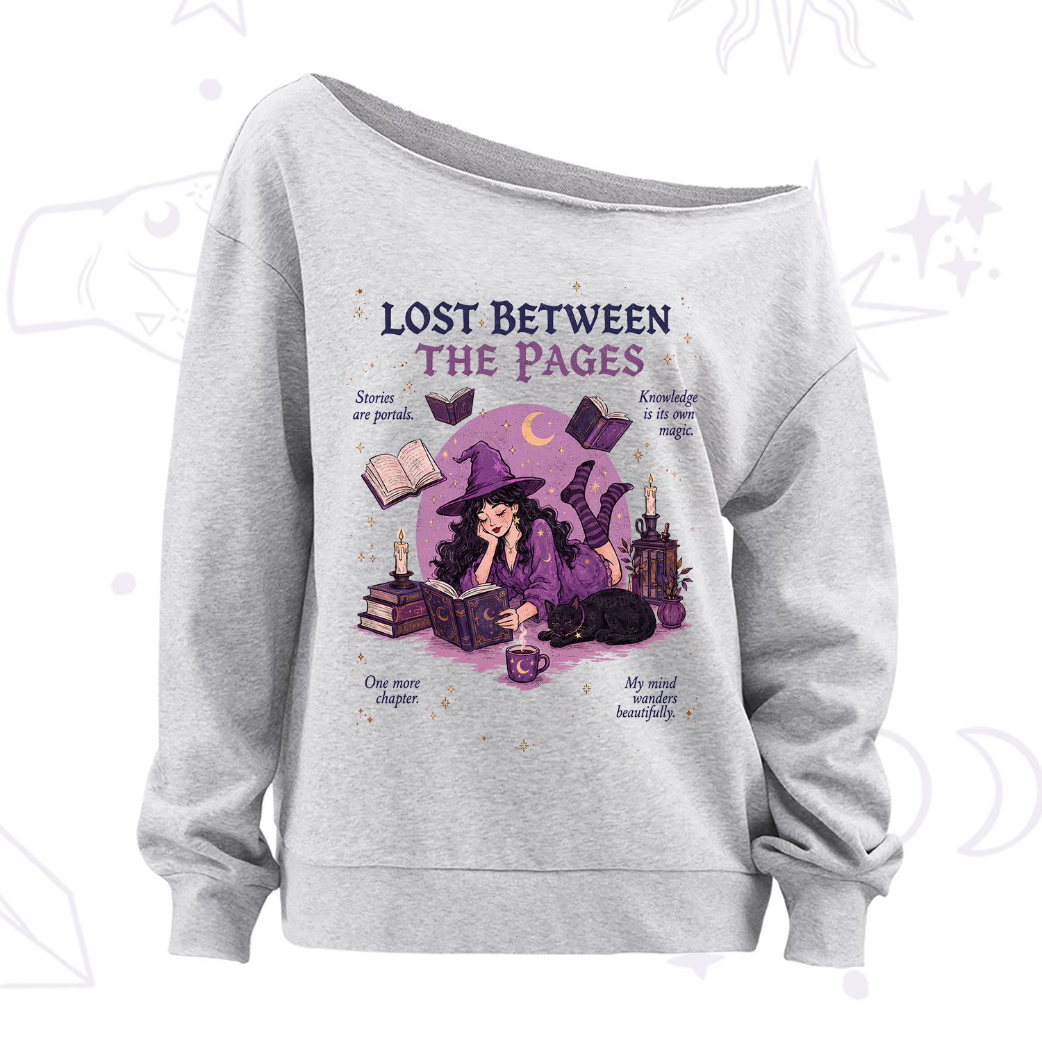 Purplehecate Lost Between the Pages Off The Shoulder Sweatshirt