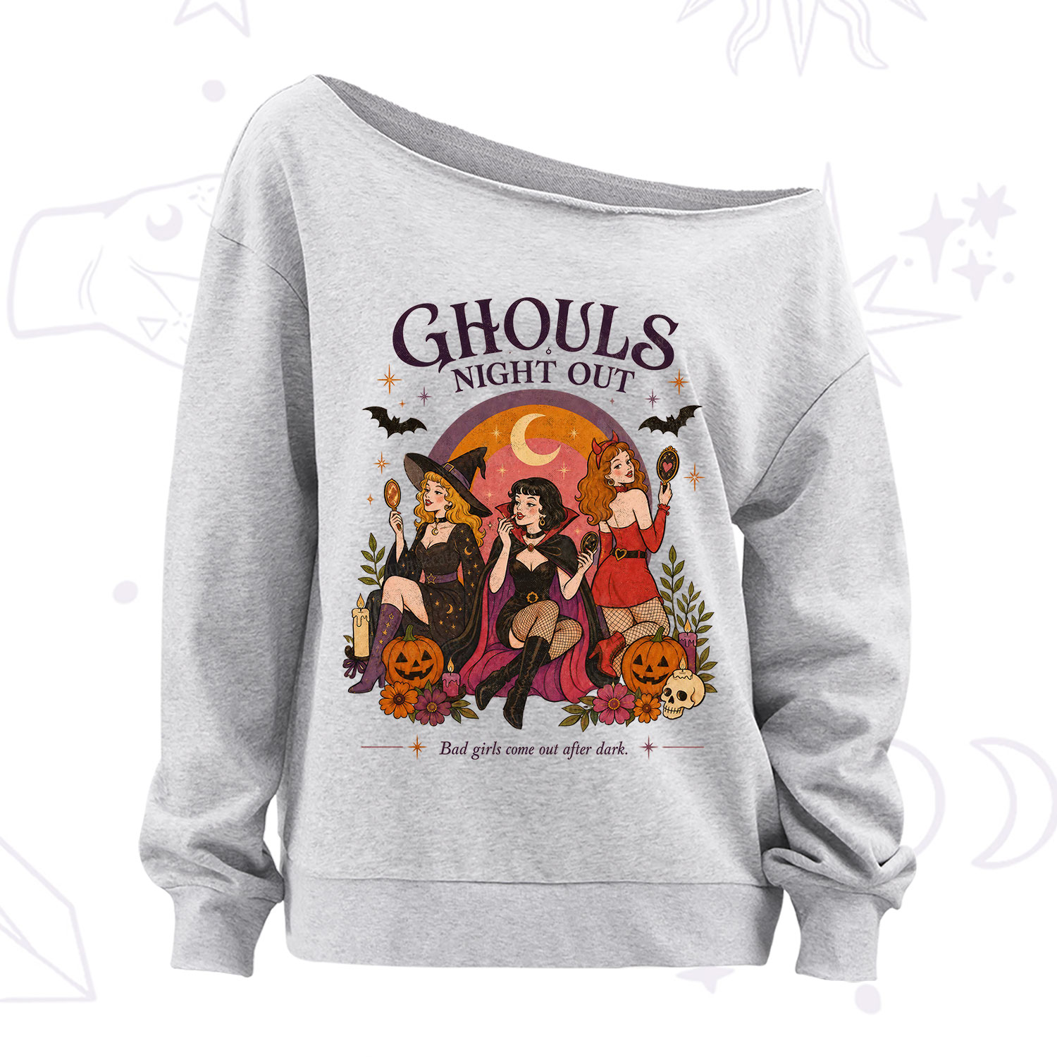 Purplehecate Ghouls Night Out Off The Shoulder Sweatshirt