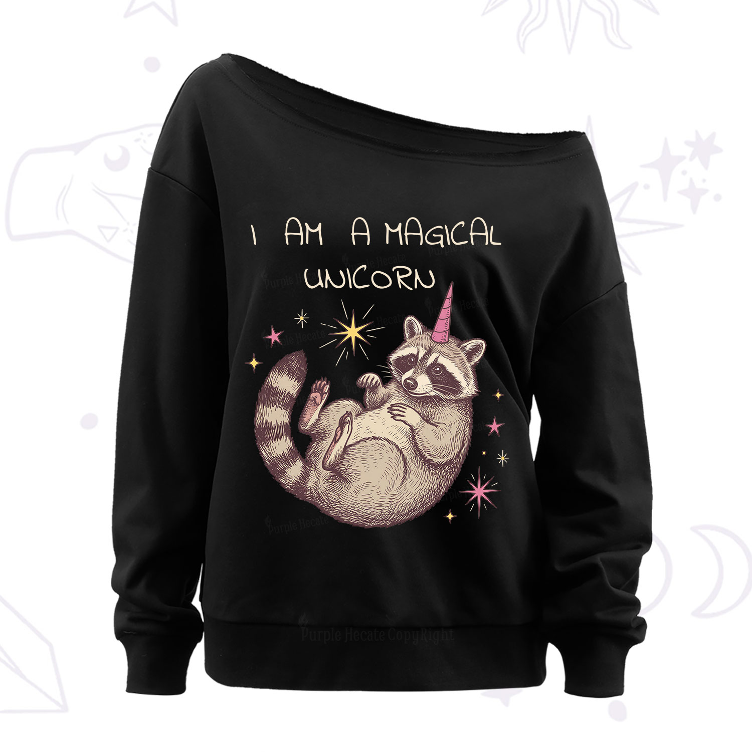 Purplehecate I Am A Magical Unicorn Raccoon Off The Shoulder Sweatshirt