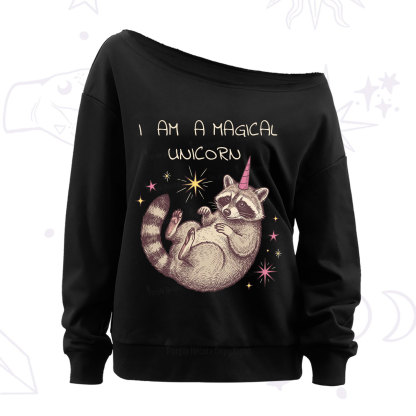 Purplehecate I Am A Magical Unicorn Raccoon Off The Shoulder Sweatshirt