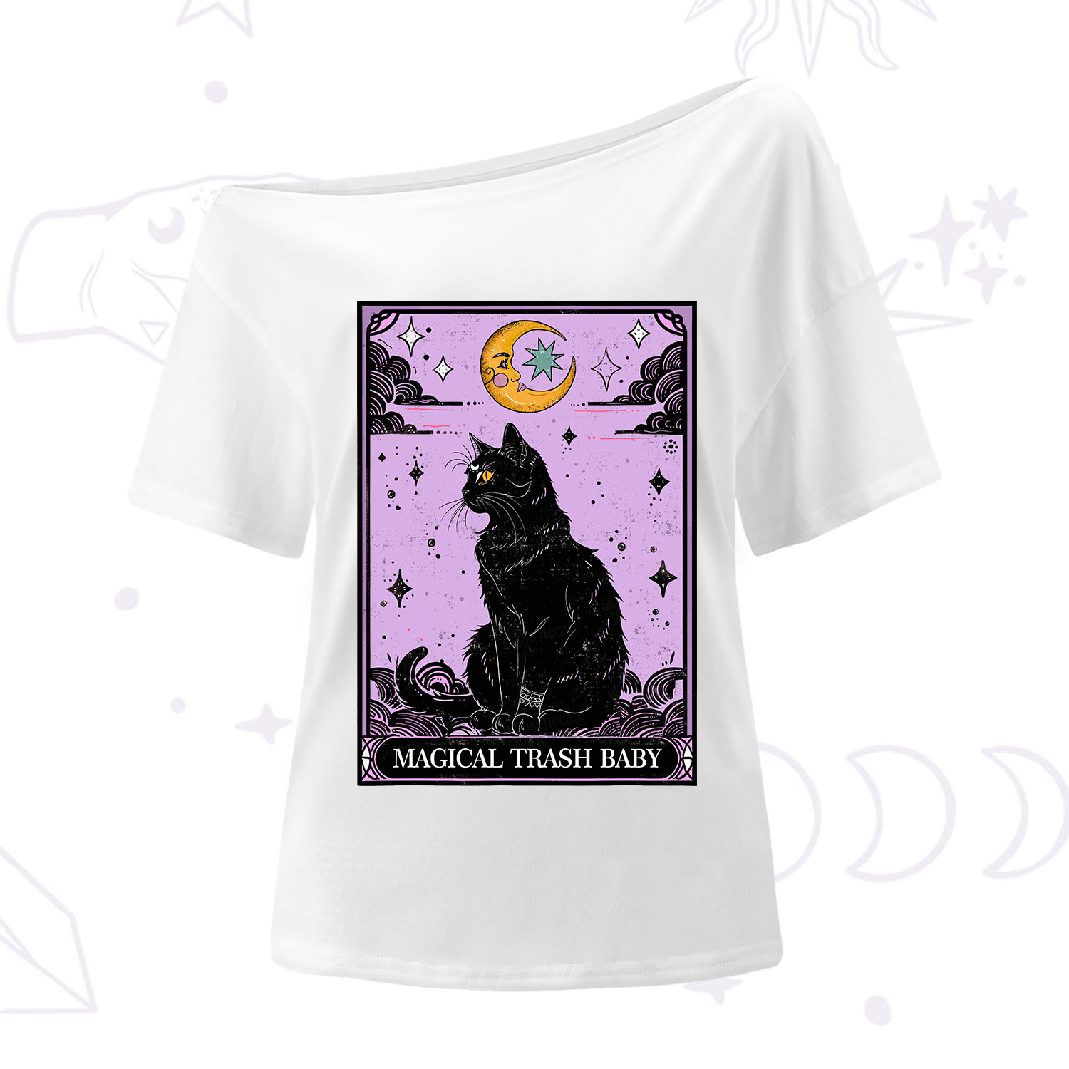 Purplehecate Magical Trash Baby Tarot Cat One Shoulder T-Shirt