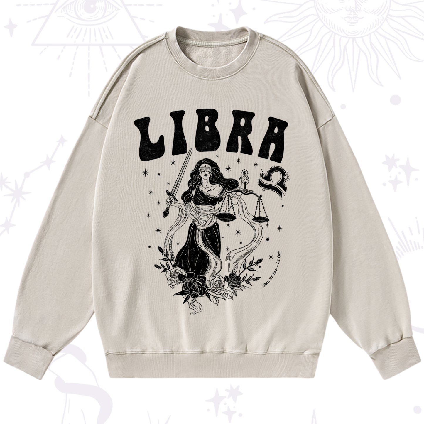Purplehecate Libra Zodiac Glyphs Washed Sweatshirt