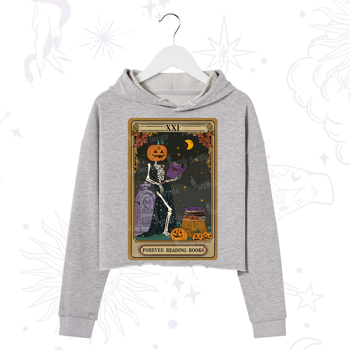 Purplehecate The Forever Reading Books Tarot Halloween Crop Hoodie