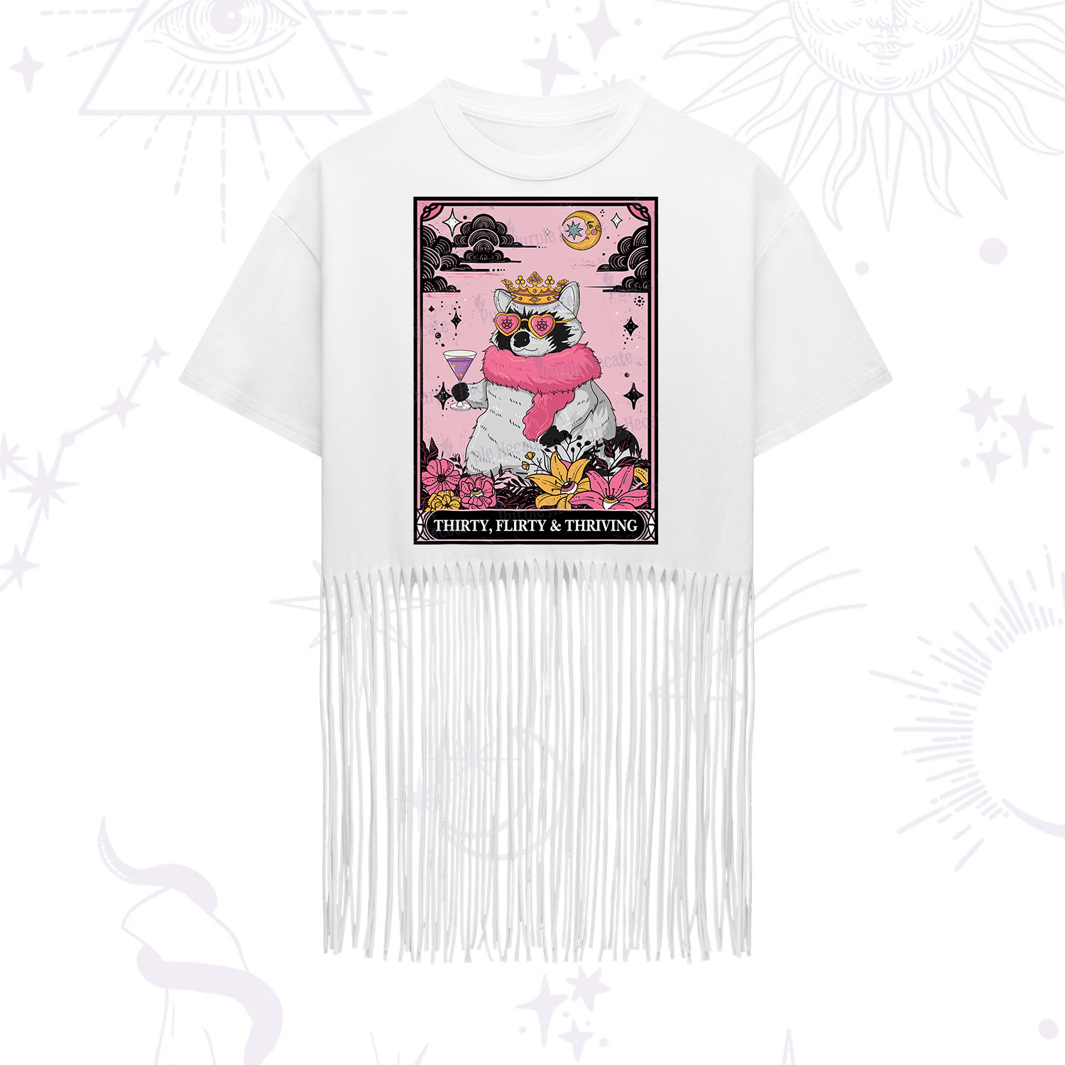 Purplehecate The Thirty Flirty Thriving Oracle Card Fringe Hem T-Shirt